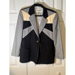 Escada Margaretha Ley Blazer 42/12 Colorblock Houndstooth Wool Germany VTG